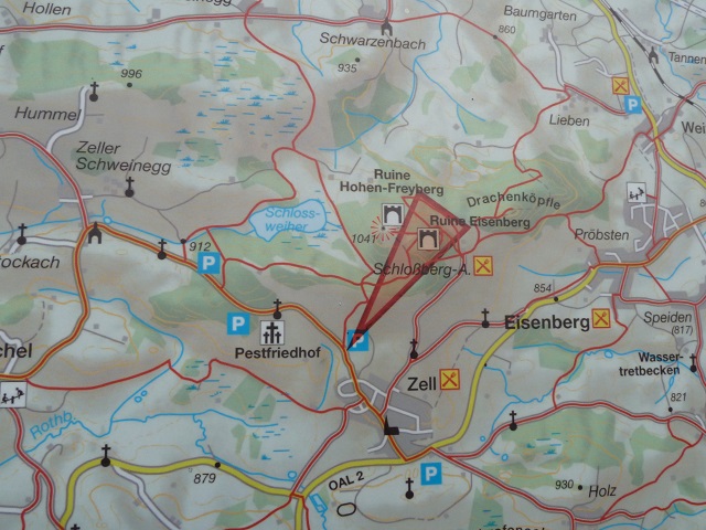 Wanderkarte zur den Burgruinen Eisenberg und Hohenfreyberg
