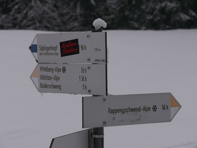 Wegweiser zur Alpe Mittelberg im Gunzesrieder Tal