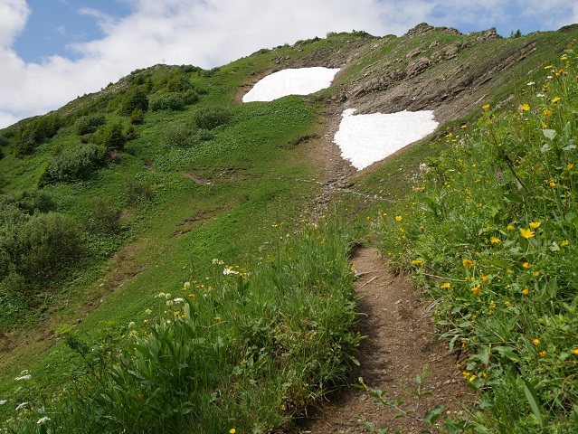 Bergtour aufs Steinmandl - Schneereste unterhalb des Gipfels