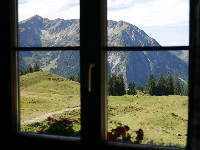 Blick aus dem Fenster das Gaststube in der Willersalpe bei Hinterstein