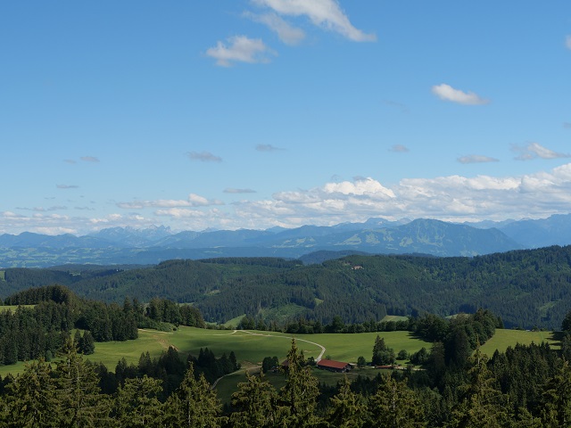 Blick vom Aussichtsturm Schwarzer Grat auf die Wenger-Egg-Alpe