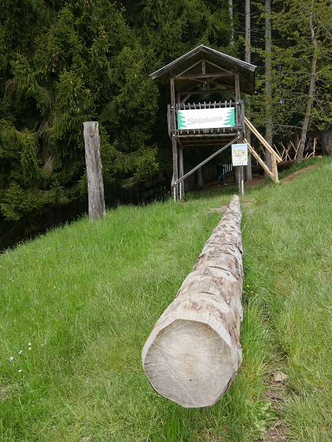 Balancierstamm am Spielwäldle im Allgäuer Bergbauernmuseum